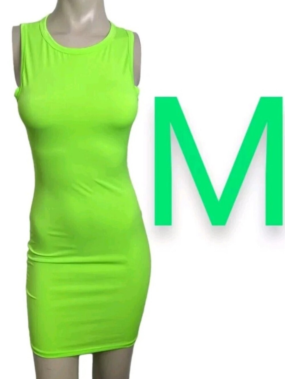 🆕Neon Lime Green Thong Strap Bodycon Stretchy Mini Dress~Size M